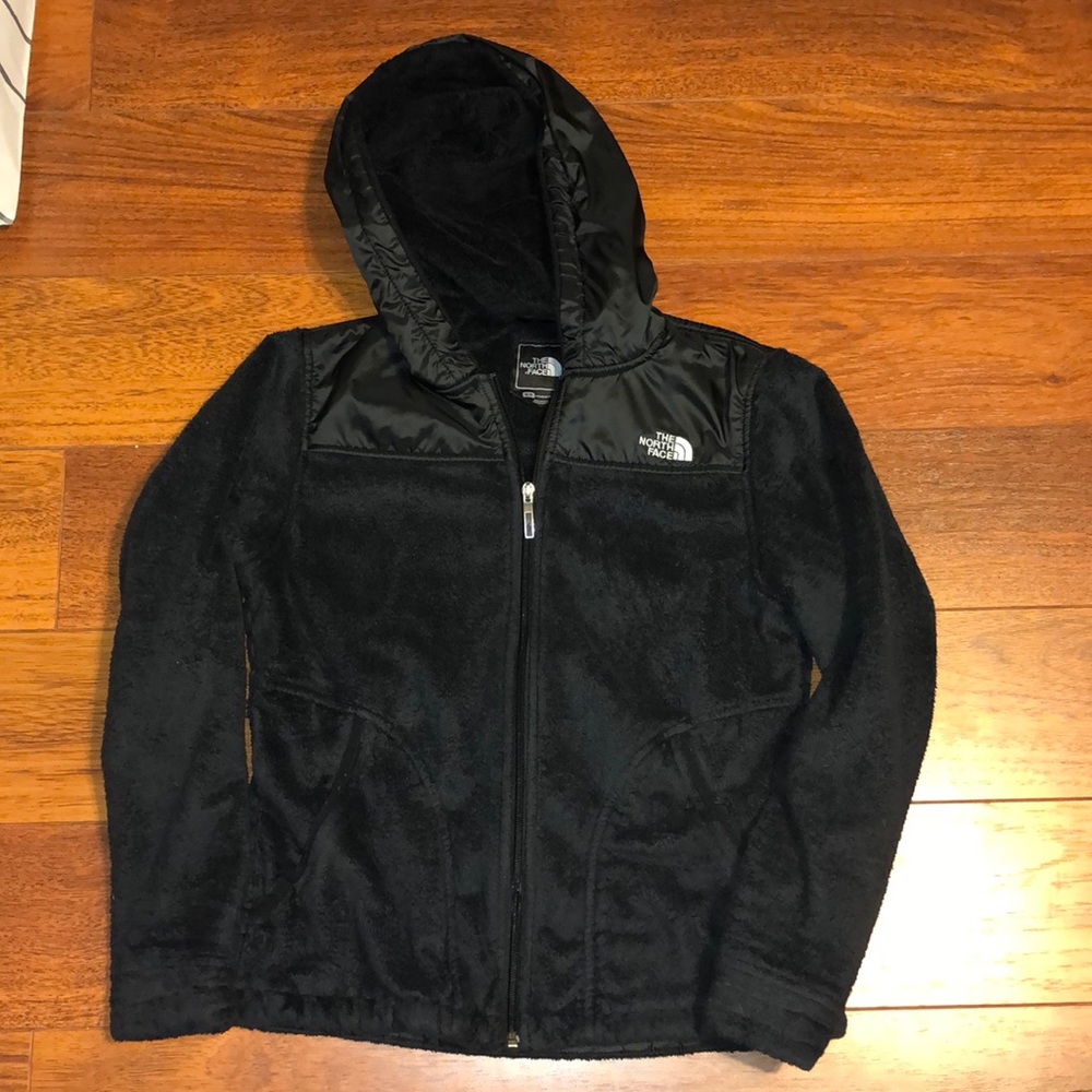 North face black jacket with hood. Size M.